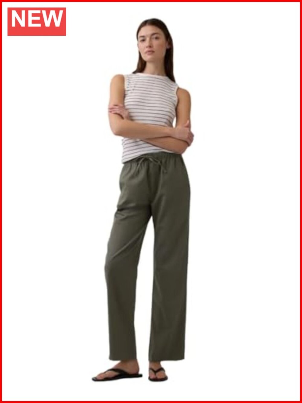 Gap Women's Easy Pant Mid Rise Ankle Loose Fit 100% Cotton Pull On